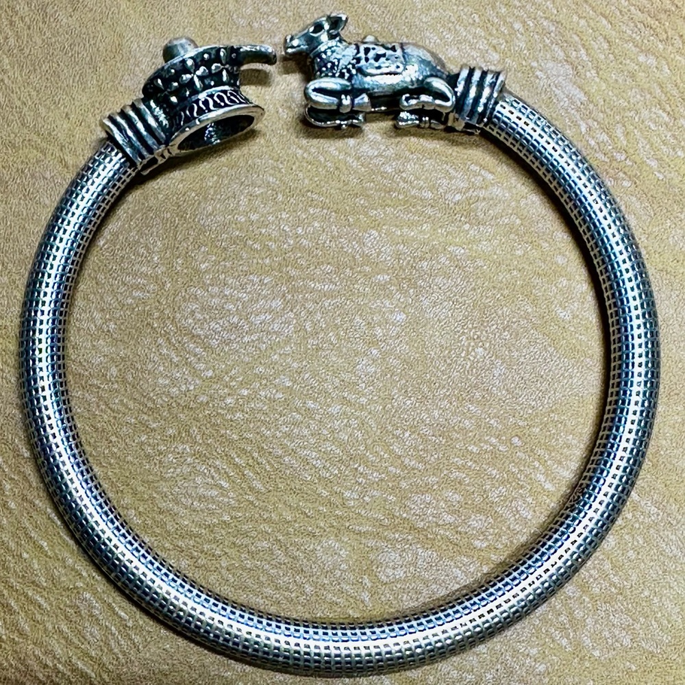 Nandi Shivling 925 Sterling Silver Spiritual Kada 5.71mm Bracelet 7.75” Lot#30